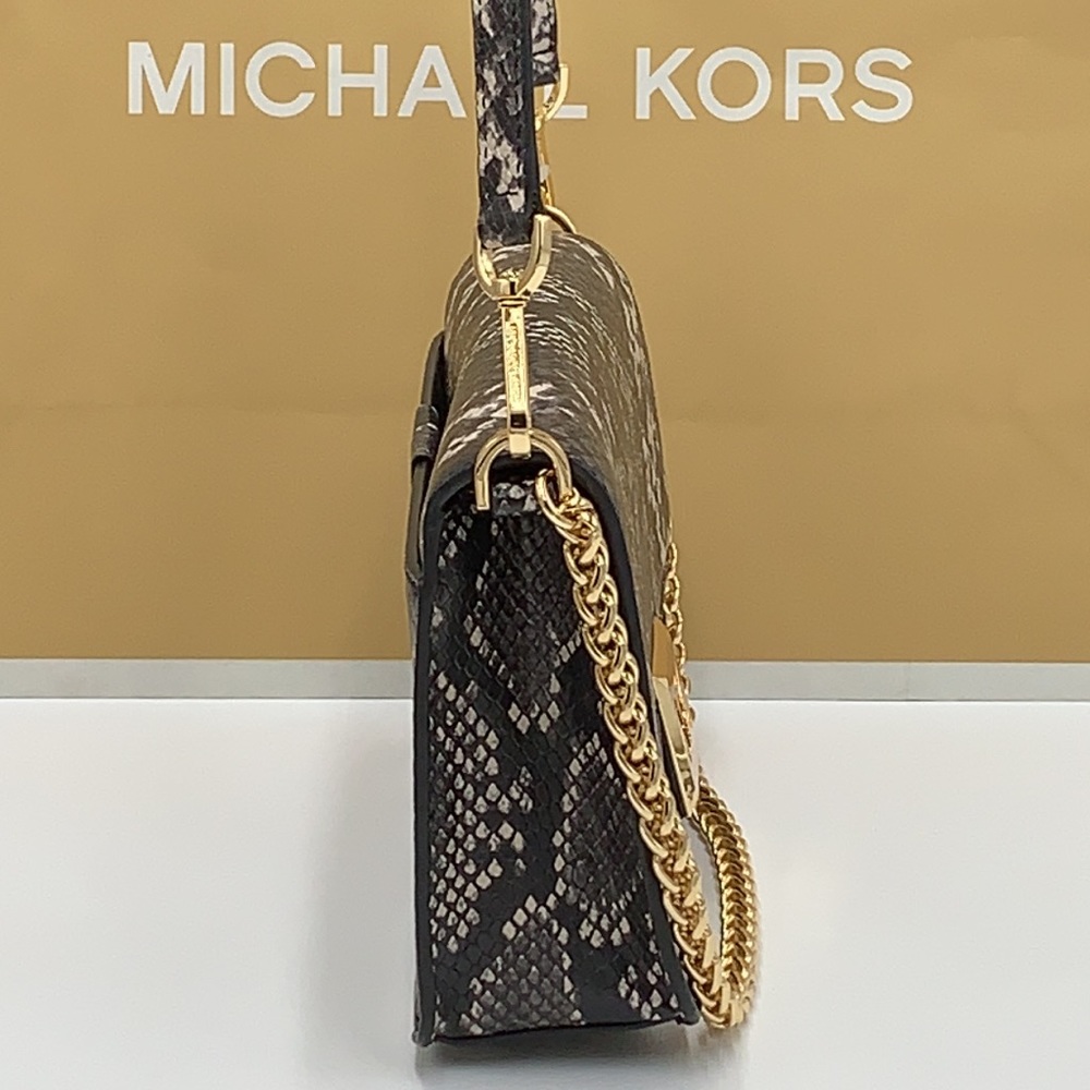 Michael Kors Sonia Medium Snake Embossed Shoulder Crossbody Bag Black color - Picture 7 of 16